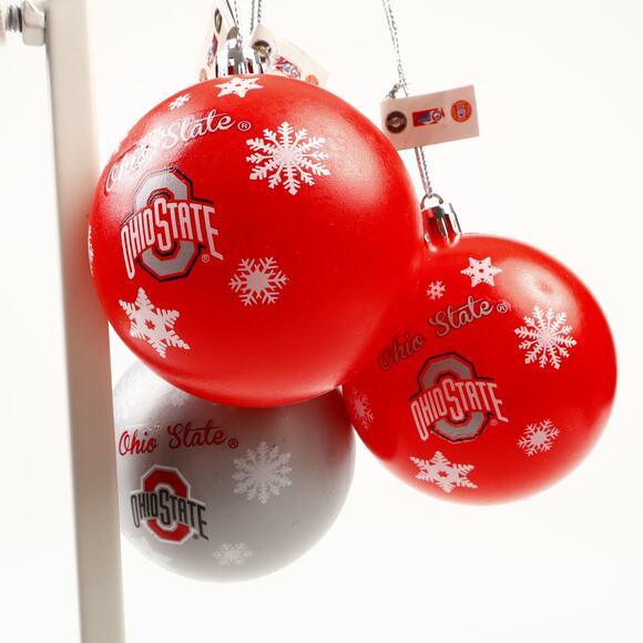 Lot of 3 Ohio State Buckeyes Shatterproof Balls Christmas Tree Holiday Ornaments - Picture 1 of 8
